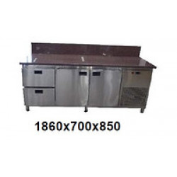 Холодильный стол с гранитной столешницей 2 двери + 2 ящика, задний борт (1860х700х850) ТМ Tehma